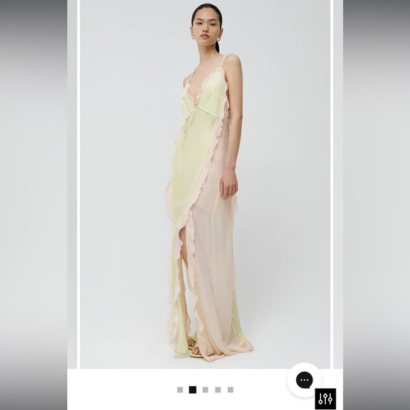 Jonathan simkai designer gown. Pink and light green silk and ruffle detail - Picture 3 of 7